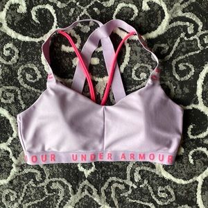 Purple and pink under armour sports bra